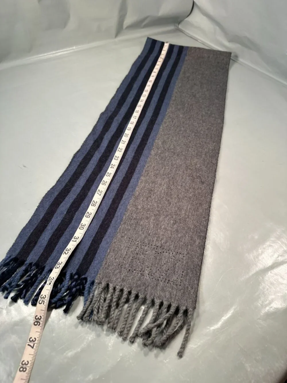 Ermenegildo Zegna Scarf Mens Italy Striped Cashmere Wool Muffler Winter Fringed